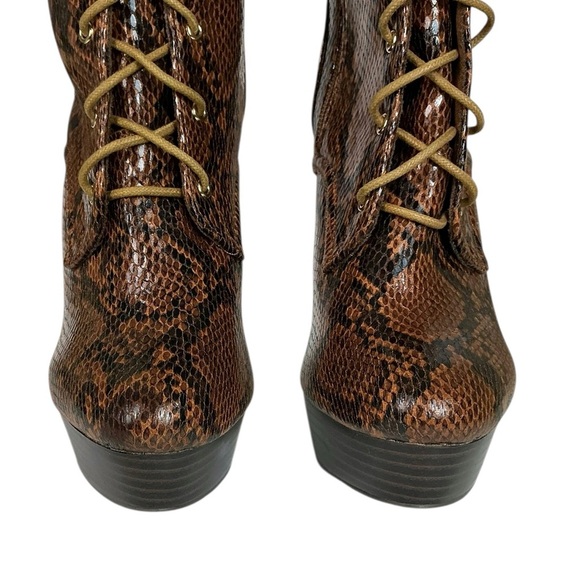 Noela Brown Snakeskin Lace Up Knee High Platform Stiletto Boots Zip Side 7.50 - Picture 15 of 16